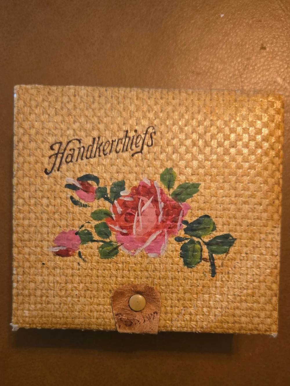 Vintage Floral Handkerchiefs Storage Box - Cream and Pink